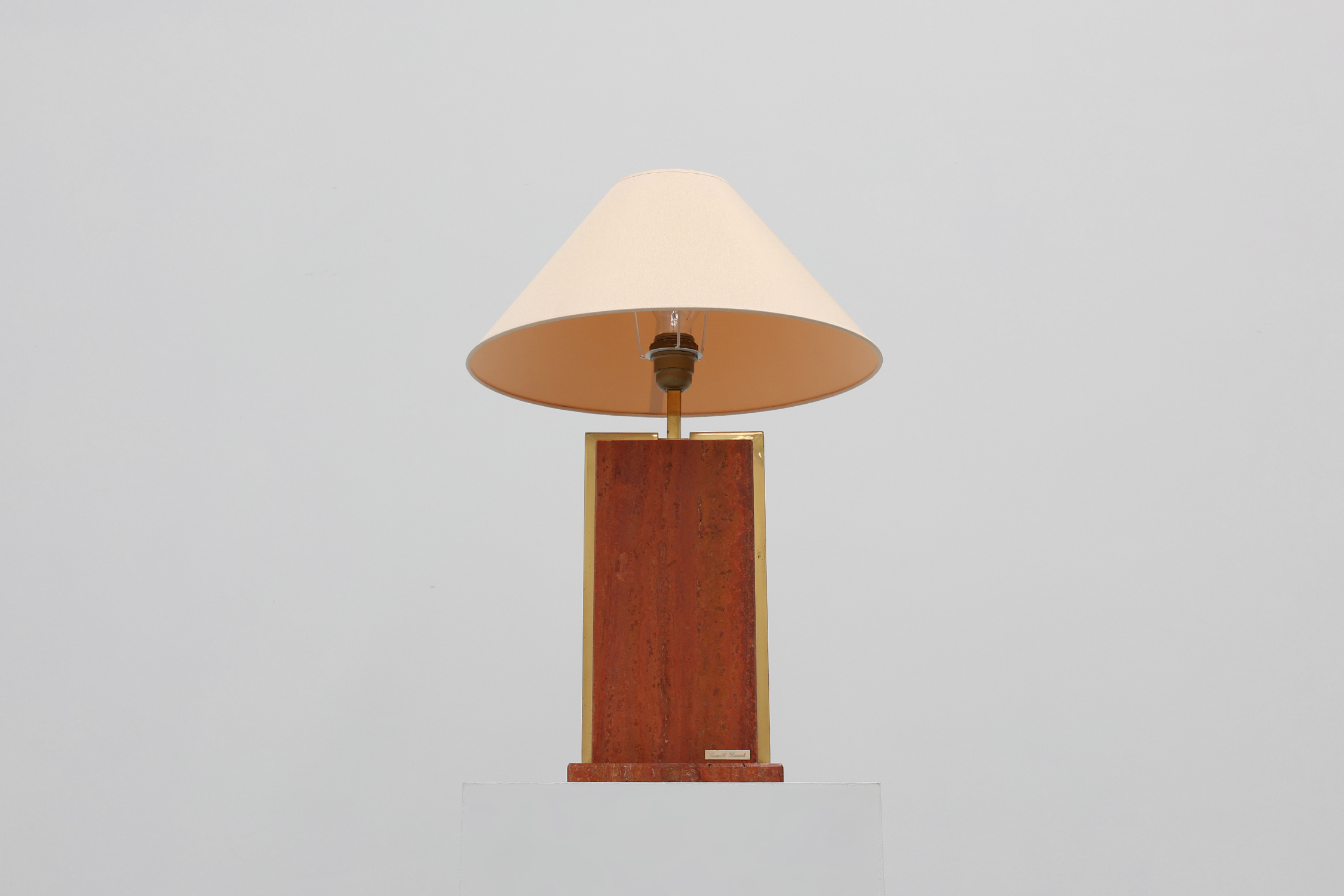 Vintage red marble table lamp by Camille Breesch in Hollywood regency stylethumbnail